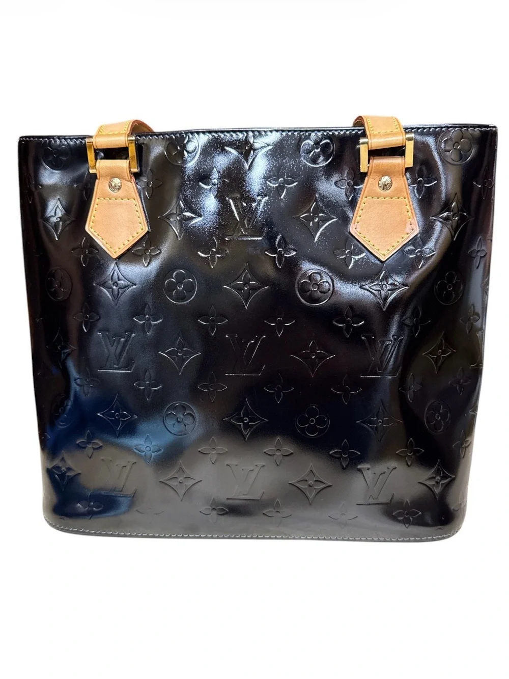 Louis Vuitton Vernis Black Houston Bag Tote Vachetta Leather + Dust Bag